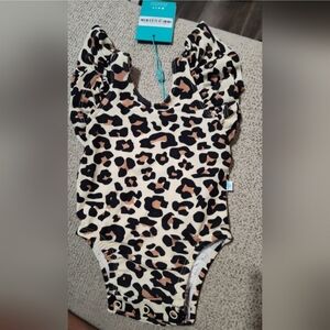 Posh Peanut Lana Leopard Print Swimsuit with Ruffled Sleeves Nwts 0/3 Months